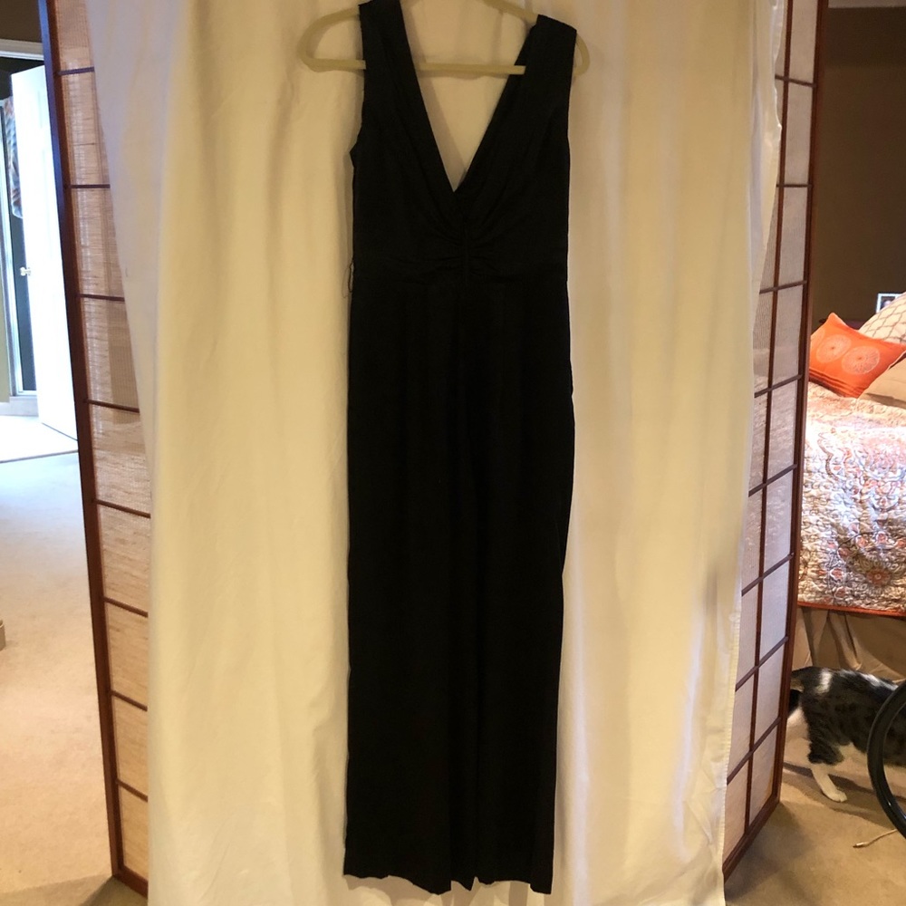 Black silk jumpsuit with belt